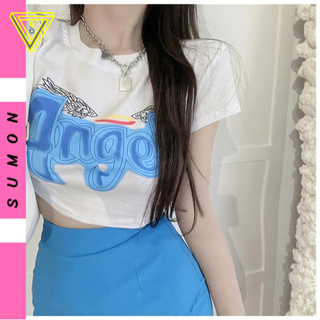 Áo Croptop Cổ Tròn Tay Ngắn ANGEL, Áo Thun Ôm Body Cá Tính Sexy Nữ Chất Borip – SUMON SHOP