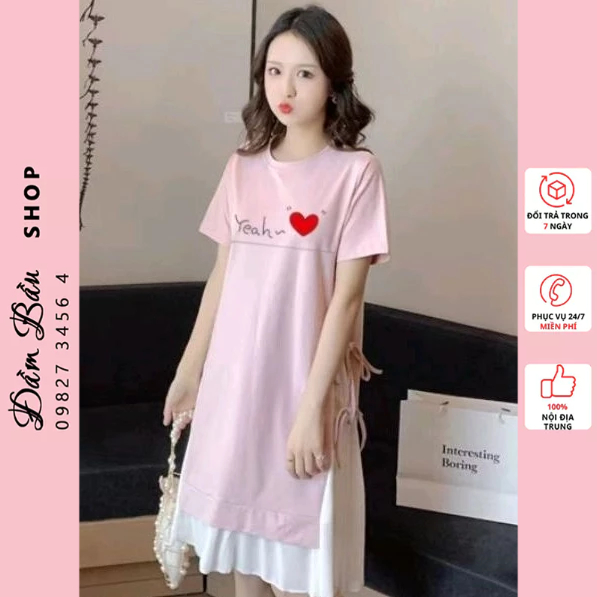 Đầm bầu váy bầu xinh công sở COTTON 2 MÀU - Đầm bầu sau sinh cho con bú tí cực dễ thương ( hàng quảng châu có sẵn )