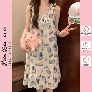 Váy ngủ 2 dây mặc ở nhà, đầm bầu mặc mềm mịn mặc cực kỳ thoải mái