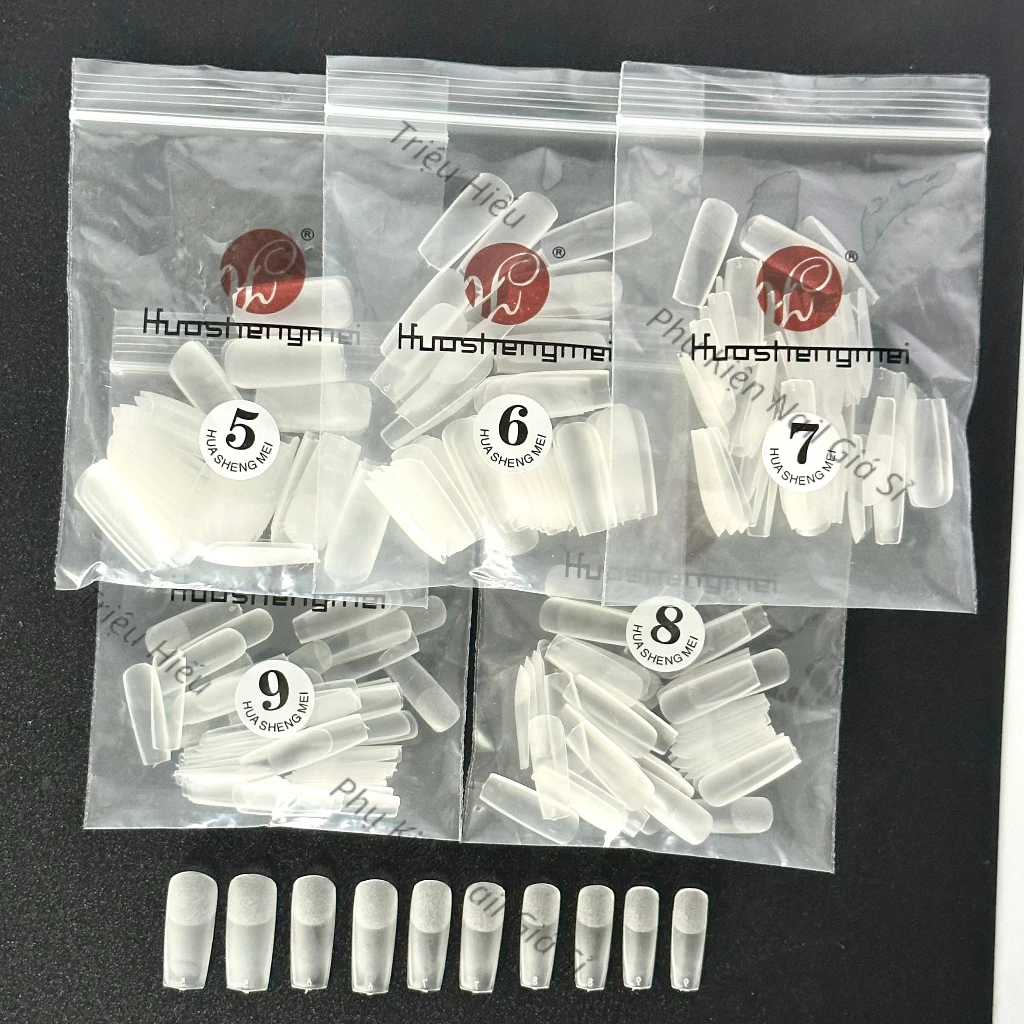 Móng úp lẻ size nhám vuông trong túi 50 móng