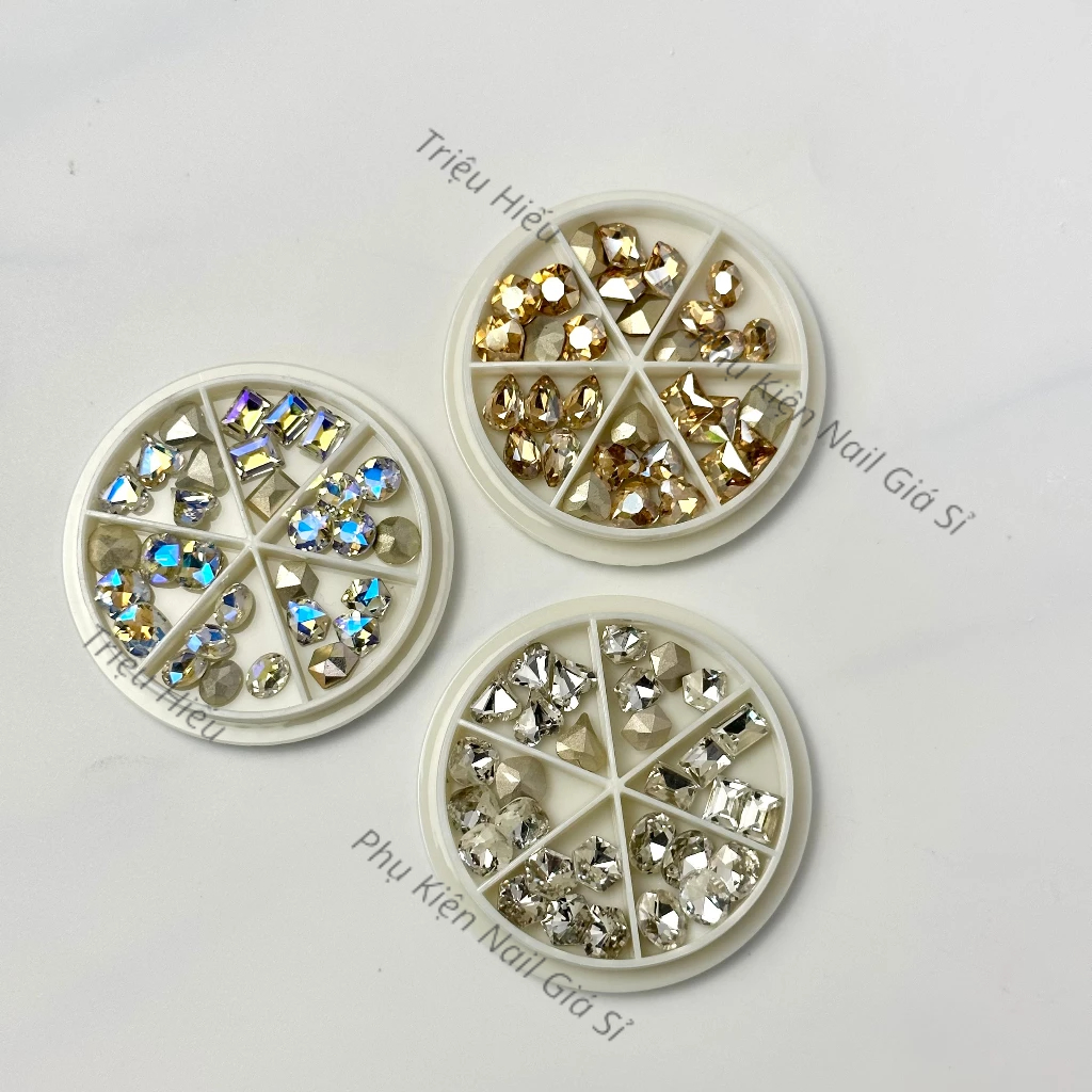 Sét đá khối chân vàng mix khay tròn 30 viên