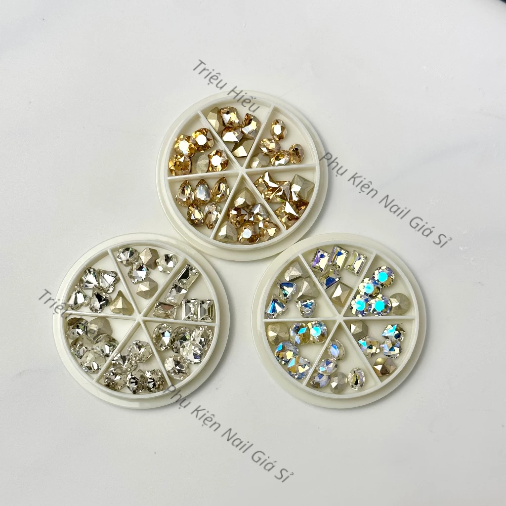 Sét đá khối chân vàng mix khay tròn 30 viên