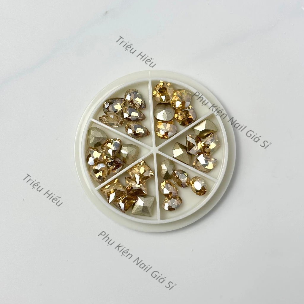 Sét đá khối chân vàng mix khay tròn 30 viên