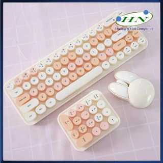 Combo bàn phím + chuột+ phím số smk676683m3ag màu nâu trà sữa mofii không dây