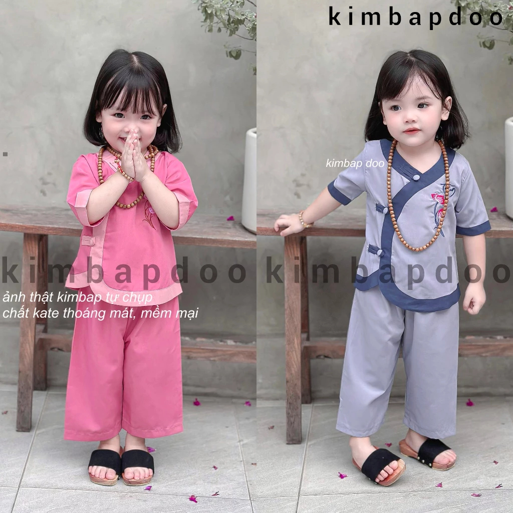 Đồ lam đi Chùa cho bé gái, bộ Tim phối cho bé gái đi lễ chùa