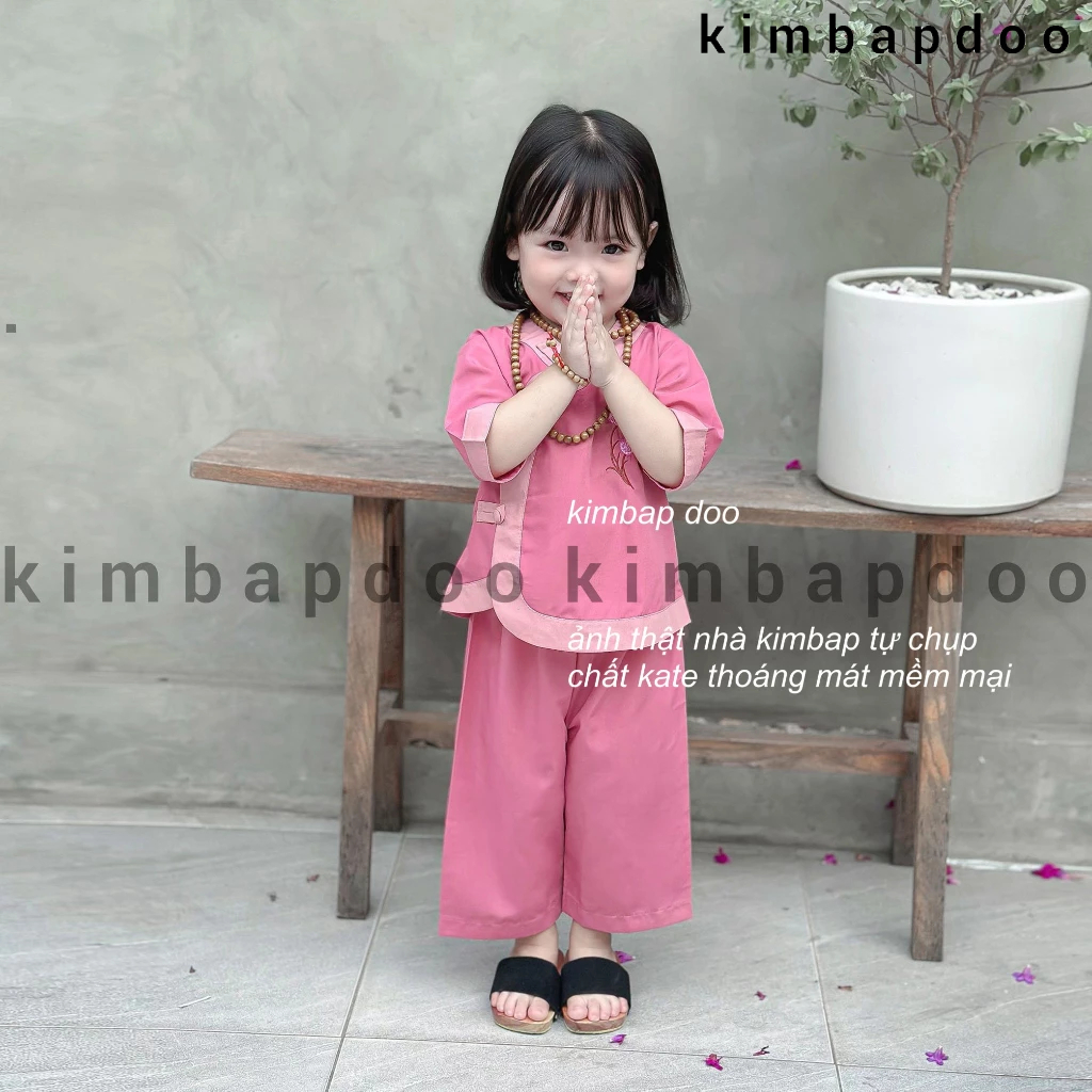 Đồ lam đi Chùa cho bé gái, bộ Tim phối cho bé gái đi lễ chùa