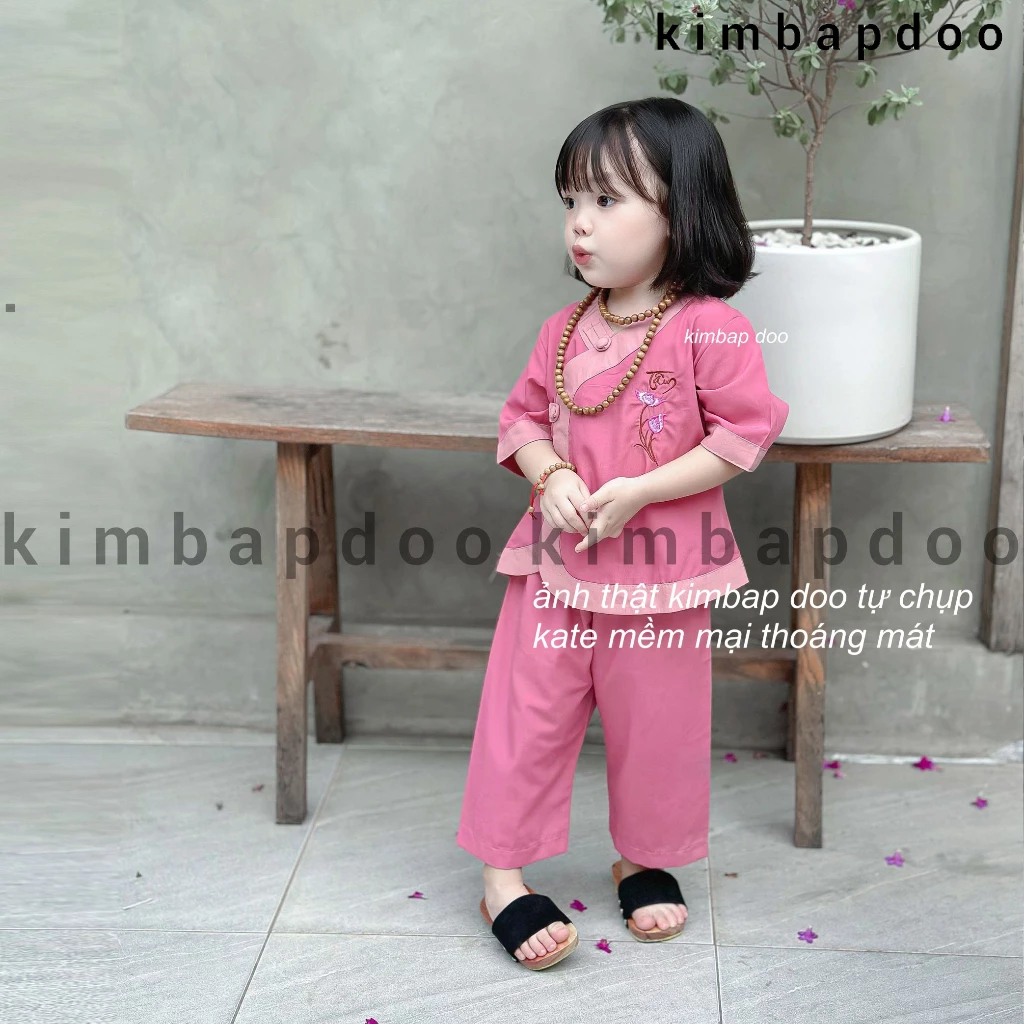 Đồ lam đi Chùa cho bé gái, bộ Tim phối cho bé gái đi lễ chùa