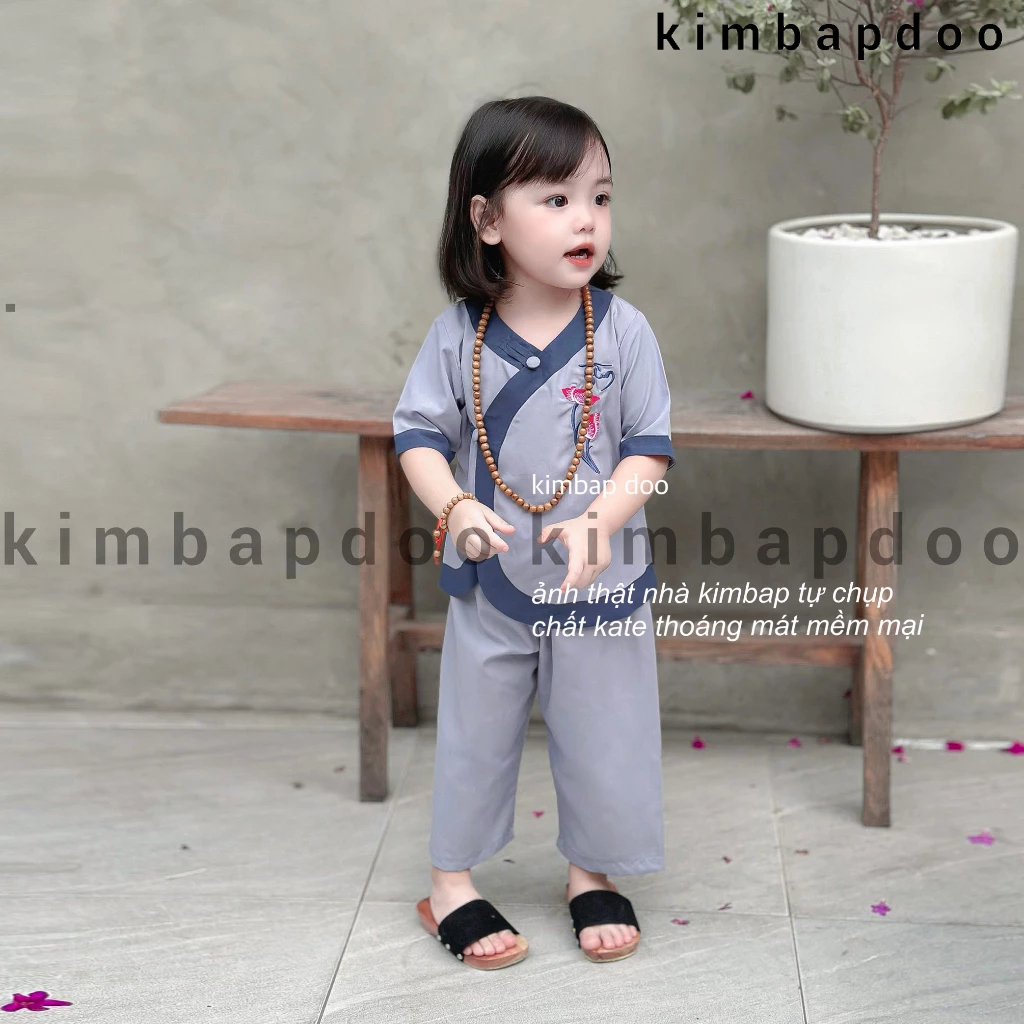 Đồ lam đi Chùa cho bé gái, bộ Tim phối cho bé gái đi lễ chùa