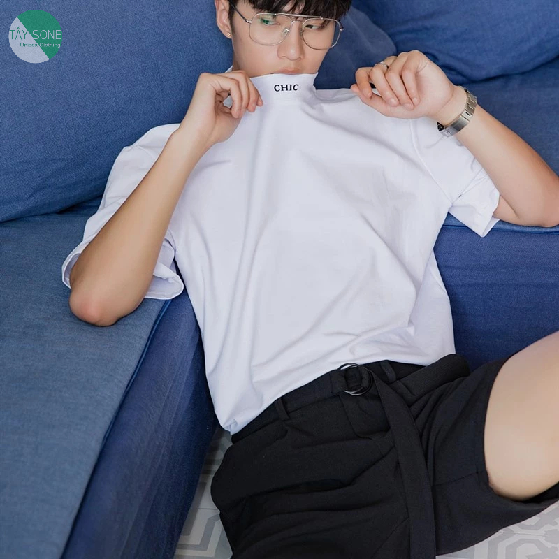 Áo thun Cổ cao ôm thêu CHIC Unisex |TAYSONE|