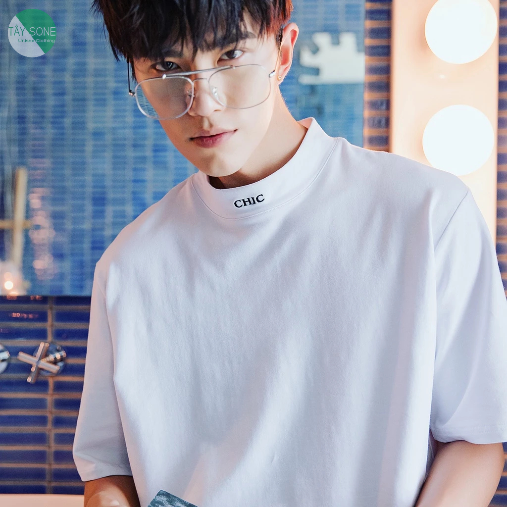 Áo thun Cổ cao ôm thêu CHIC Unisex |TAYSONE|