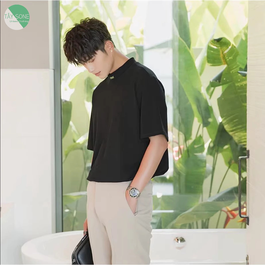Áo thun Cổ cao ôm thêu CHIC Unisex |TAYSONE|