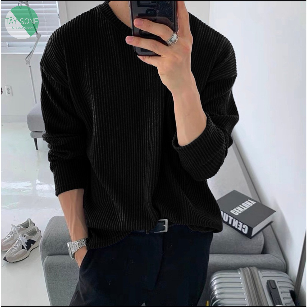 Áo thun cổ tròn Unisex Tay dài nhung sọc STIX