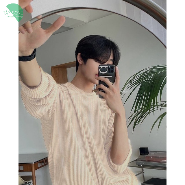 Áo thun cổ tròn Unisex Tay dài nhung sọc STIX