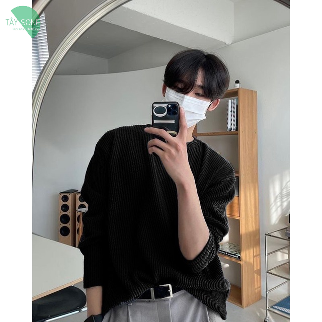 Áo thun cổ tròn Unisex Tay dài nhung sọc STIX