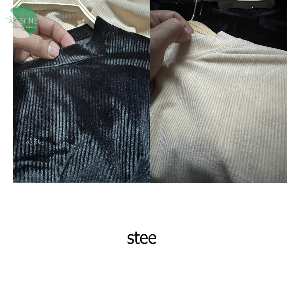 Áo thun cổ tròn Unisex Tay dài nhung sọc STIX