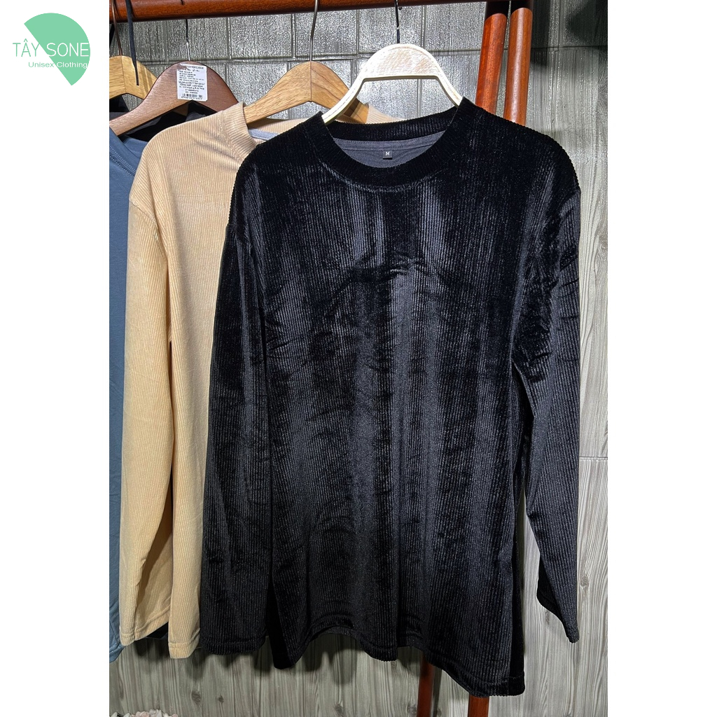 Áo thun cổ tròn Unisex Tay dài nhung sọc STIX