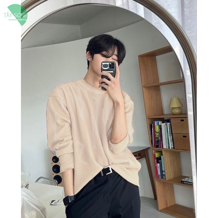 Áo thun cổ tròn Unisex Tay dài nhung sọc STIX
