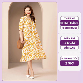 Đầm Suông Dáng Dài Qua Gối Michi House Váy Xuông Tay Nhún Bồng Che Khuyết Điểm Freesize Thoải Mái Bầu Mặc Xinh V466