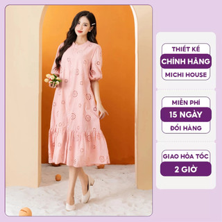 Đầm suông đuôi cá michi house váy xuông đuôi cá dáng dài qua gối đi biển du lịch freesize bầu mặc xinh v619
