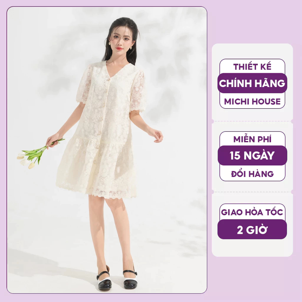 Đầm Suông Đuôi Cá Michi House Váy Xuông Ren Hoa Điệu Đà Dáng Dài Sang Trọng Phong Cách Hàn Quốc Bầu Mặc Xinh V659