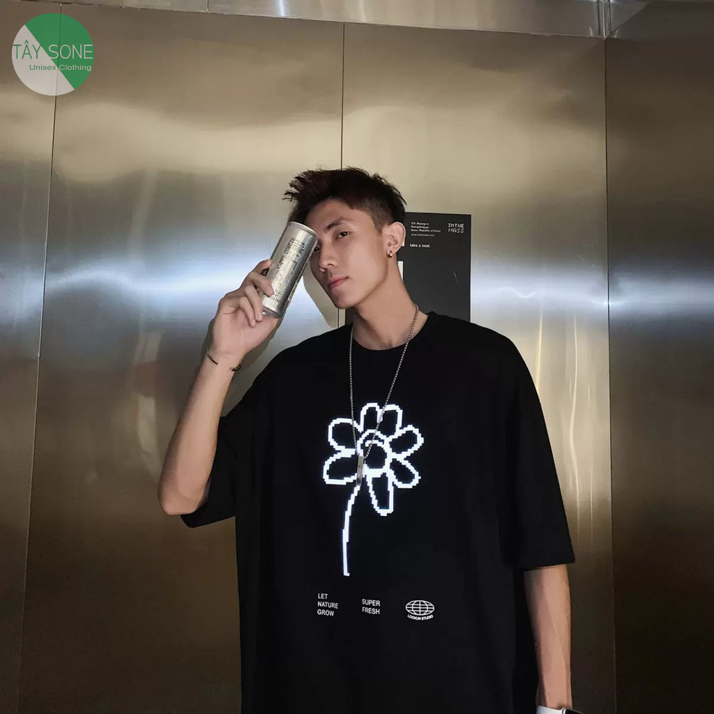 Áo thun cổ tròn unisex form rộng Phản quang bạc FLOWER SUPER FRESH giá sỉ