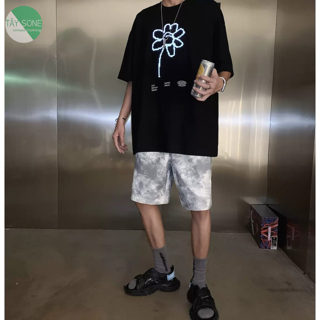 Áo thun cổ tròn unisex form rộng Phản quang bạc FLOWER SUPER FRESH giá sỉ