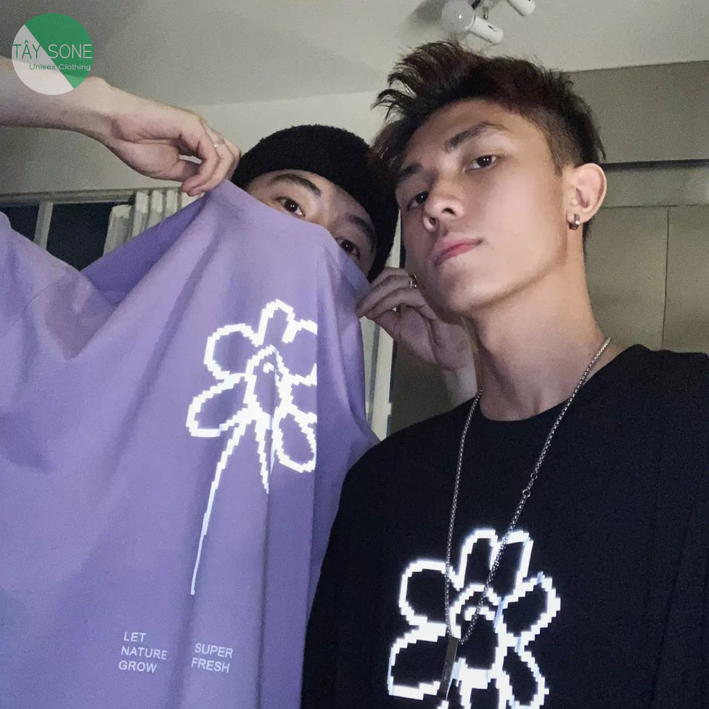 Áo thun cổ tròn unisex form rộng Phản quang bạc FLOWER SUPER FRESH giá sỉ