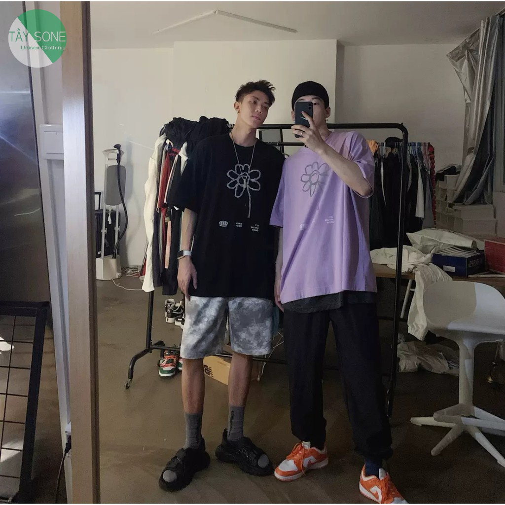 Áo thun cổ tròn unisex form rộng Phản quang bạc FLOWER SUPER FRESH giá sỉ