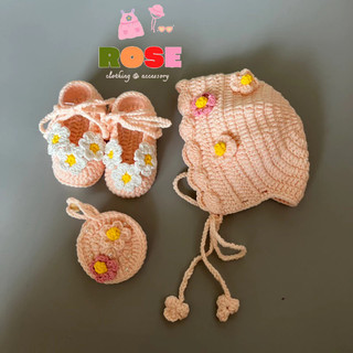 [D27] set quà tặng đầy tháng, quà tặng thôi nôi, set 3 món mũ + túi + giày cho bé