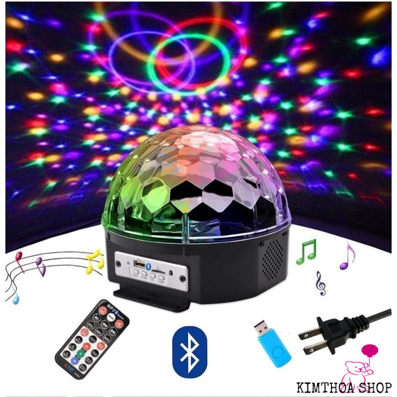Đèn Led Tích hợp Loa Bluetooth Hình Quả Cầu Cảm Ứng Xoay Pha Lê 9 Màu Nháy Theo Nhạc kèm Usb
