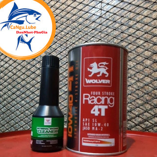 Nhớt wolver racing 10W40 lon 800ml/1L, nhớt xe số wolver racing 10W40 và súc động cơ Maxi làm sạch khoang máy.