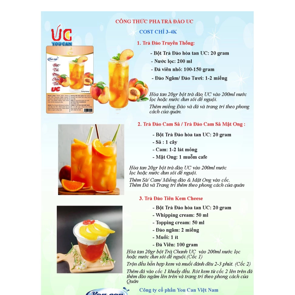 TRÀ ĐÀO HÒA TAN UC hàng chính hãng/ Bột trà hoa quả PHA SẴN SIÊU NHANH thơm ngon chuẩn vị.