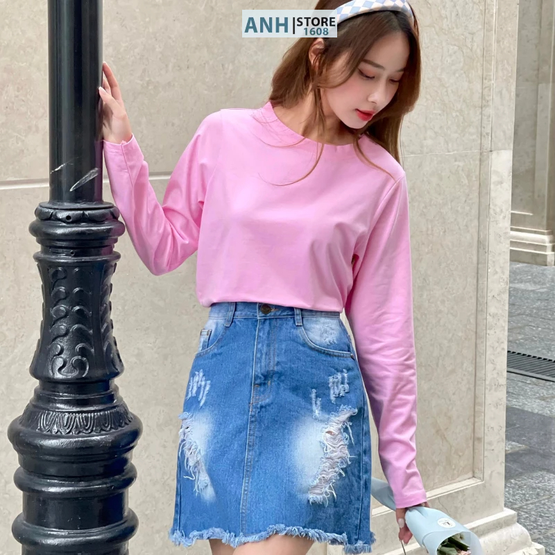 Áo thun nữ tay dài chất cotton 4 chiều chính phẩm cao cấp ANHSTORE, Áo tay dài nữ cotton 4 chiều phom ôm nhẹ
