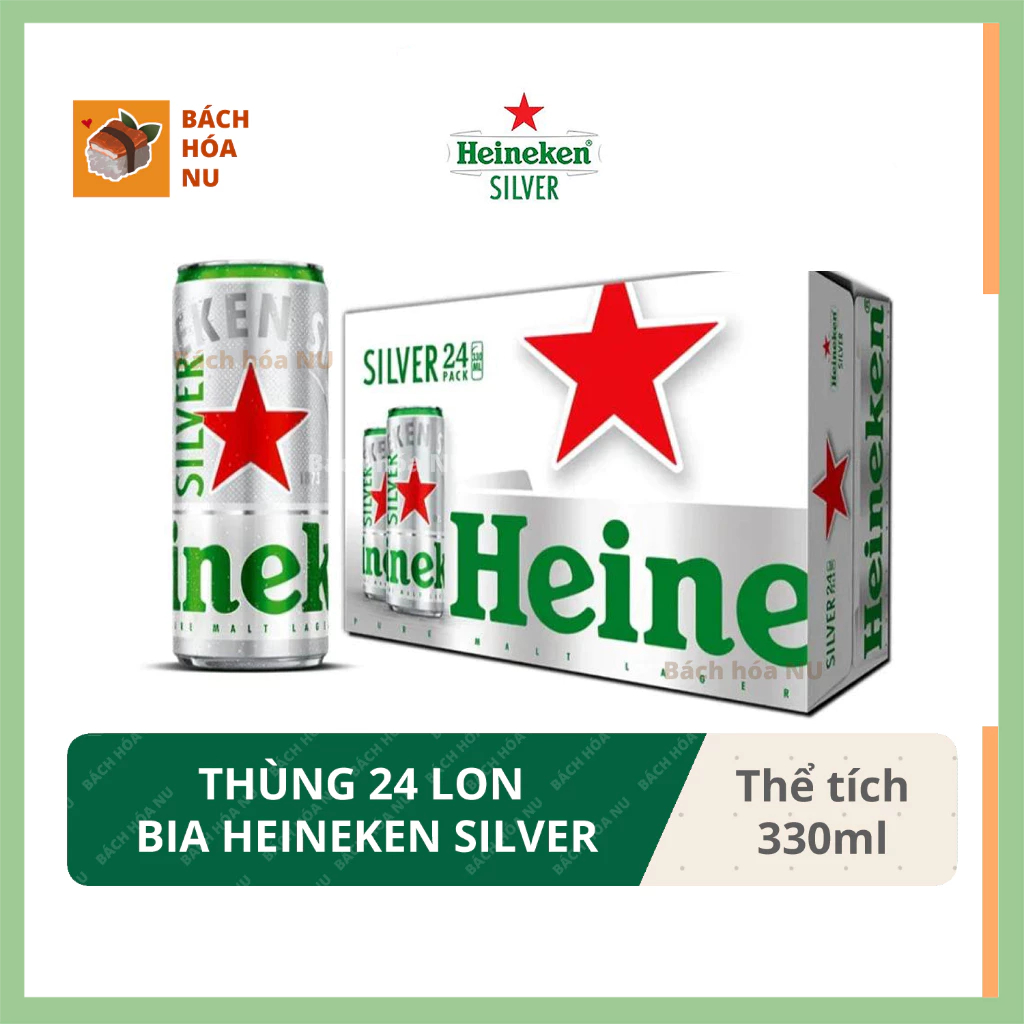 Thùng 24 lon bia Heineken SIlver (ken bạc) 330ml/lon