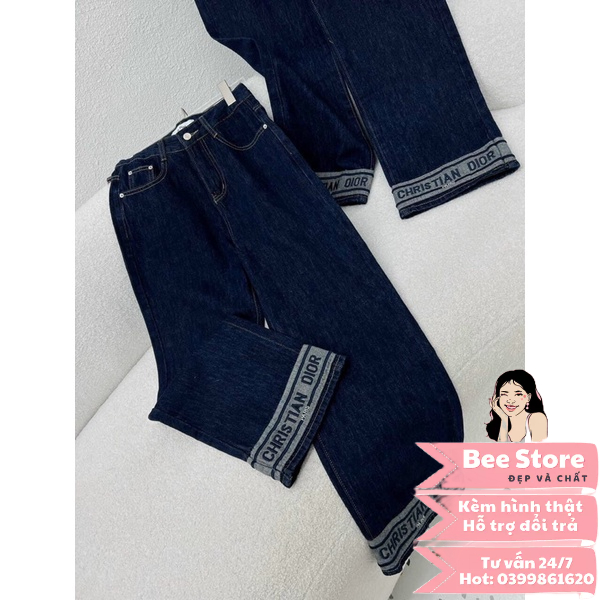 [Jean] Quần jean ống xuông thêu DIOR