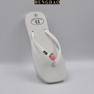 Dép quai kẹp nữ HD mũi vuông sticker trái dâu đáng yêu mang du lịch đế chống trượt nhiều màu size