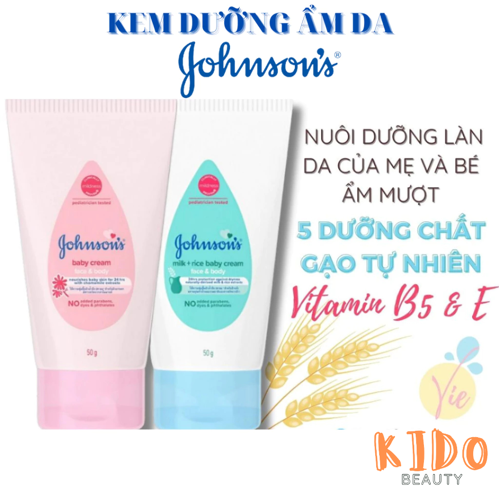 Kem Dưỡng Da, Dưỡng Ẩm Cho Bé JOHNSON'S BABY Milk+Rice Baby Cream / Cream 50g - Kem dưỡng thể nắp xanh/nắp hồng