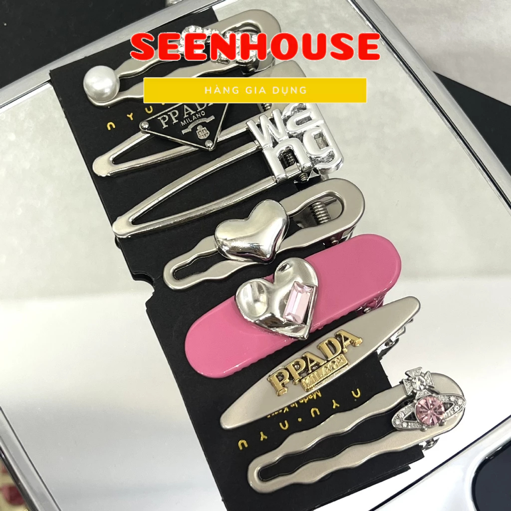 SET 7 Kẹp Tóc Mái Kim Loại  Đính Đá, Trái Tim MIN Blackpink Cao Cấp Phong Cách Hàn Quốc Dành Cho Nữ seen house
