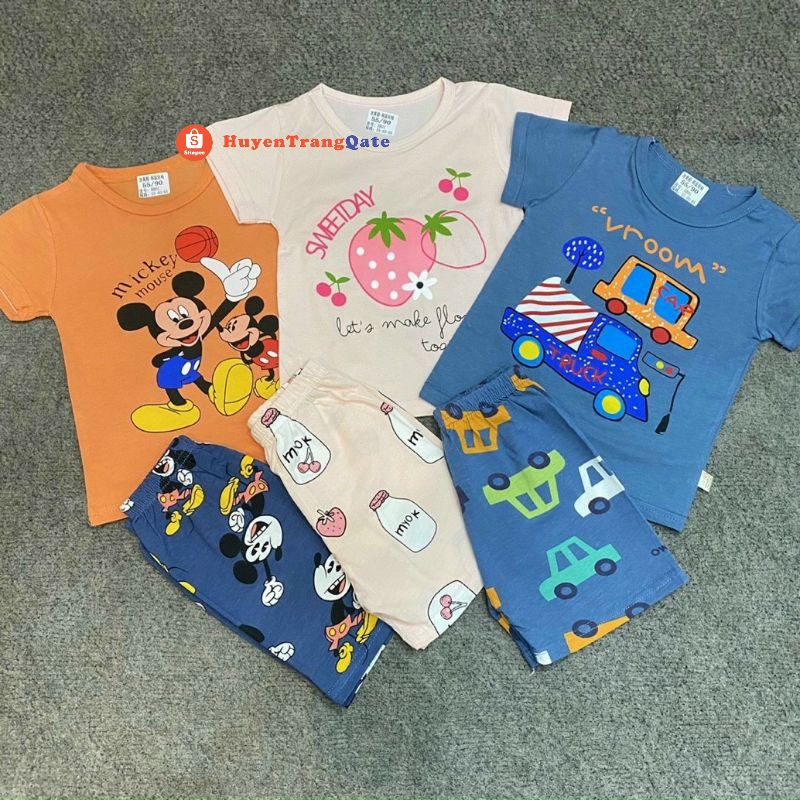 Bộ Cotton lạnh xuất hàn cho bé gái và bé trai cao cấp 8-40kg