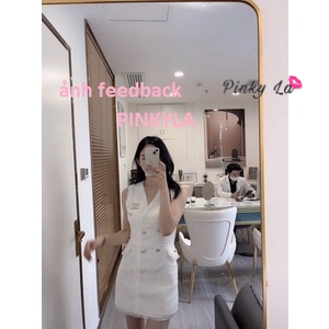 PINKYLA -Đầm vest vải Tweed sang chảnh màu trắng