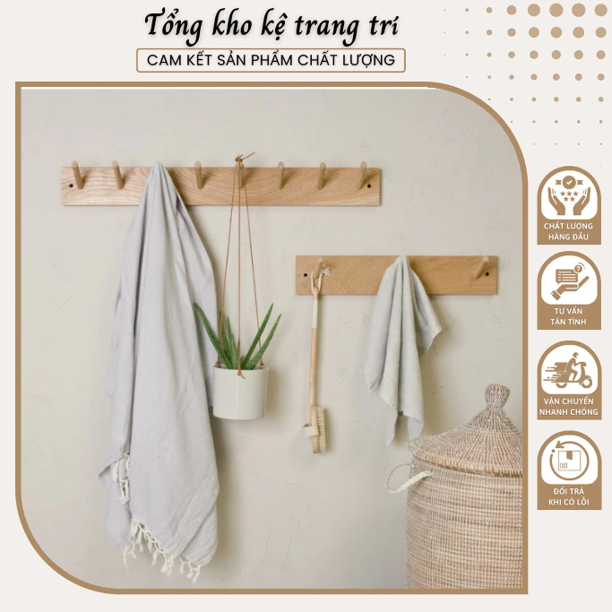 Móc Treo Quần Áo Gỗ Gắn Tường Thiết Kế Phong Cách Bắc Âu Cao Cấp Tiện Lợi