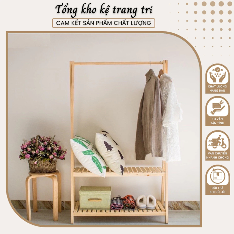 Kệ Quần Áo 2 Tầng Chữ A Gỗ Thông Nhập Khẩu Nhỏ Gọn, Tiện Lợi