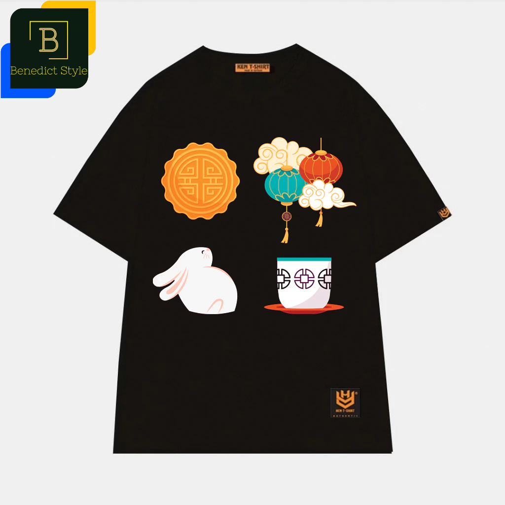 Áo thun unisex hình lồng đèn trên mây thỏ ngọc bánh trung thu tách trà Mid Autumn festival shirt BND