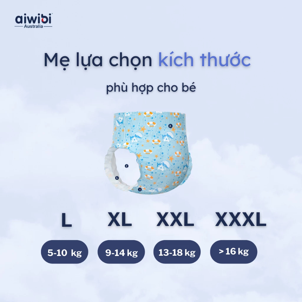 AWB20 - Tã/Bỉm Quần Bơi Cho Bé Aiwibi Cao Cấp 1 Miếng/Gói Thương Hiệu Úc Nhiều Size X, XL, XXL, XXXL