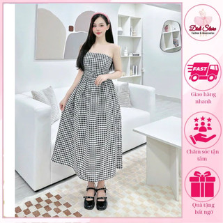 Đầm maxi cup ngực hoạ tiết sọc caro chất đũi xốp cho các nàng diện đi chơi, đi biển vừa xinh xắn vừa sang chảnh.