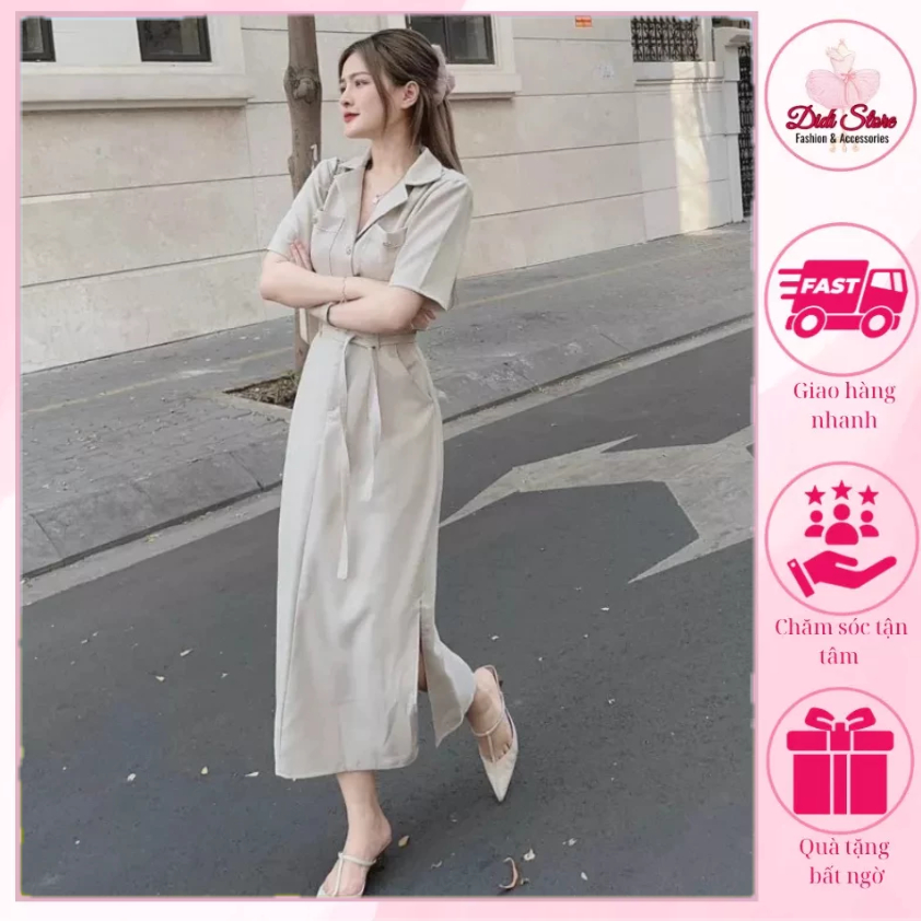 Set áo croptop cổ vest, tay ngắn kết hợp với chân váy dài có kèm đai lưng vừa xinh xắn, vừa thanh lịch