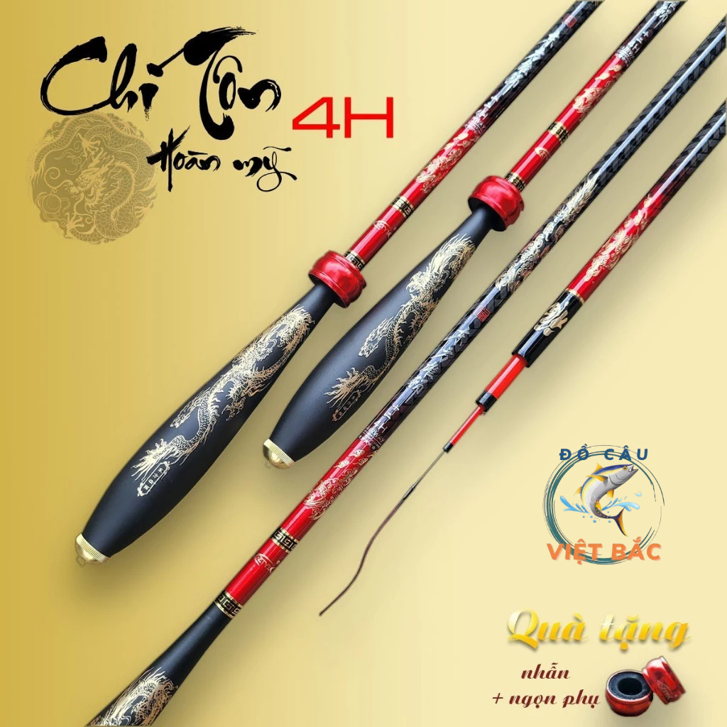 Cần câu tay Chí Tôn Hoàn Mỹ 4H chất liệu carbon Xpipal hàng cao cấp độc quyền tặng kèm nhẫn và ngọn Đồ Câu Việt Bắc