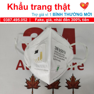 Khẩu trang 3M 9501V N95 KN95 P2 FFP2 lọc 95% bụi mịn PM2.5 có van thở đệm mũi chính hãng