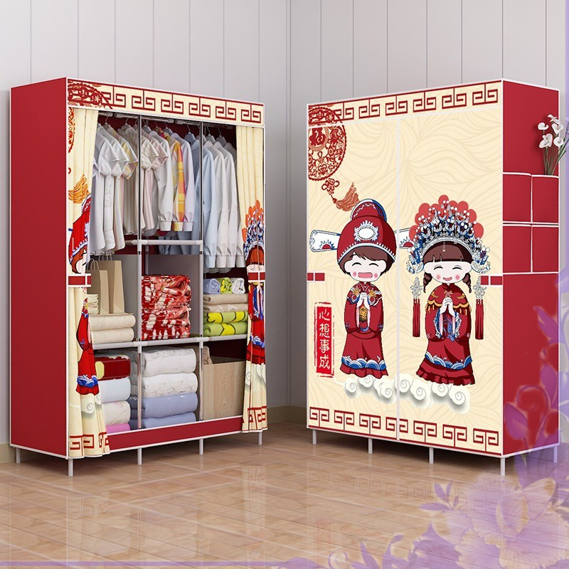 Tủ quần áo Vải 3D 2 Buồng Đựng Quần Áo 1 Buồng 2 Ngăn treo quần áo tiện dụng