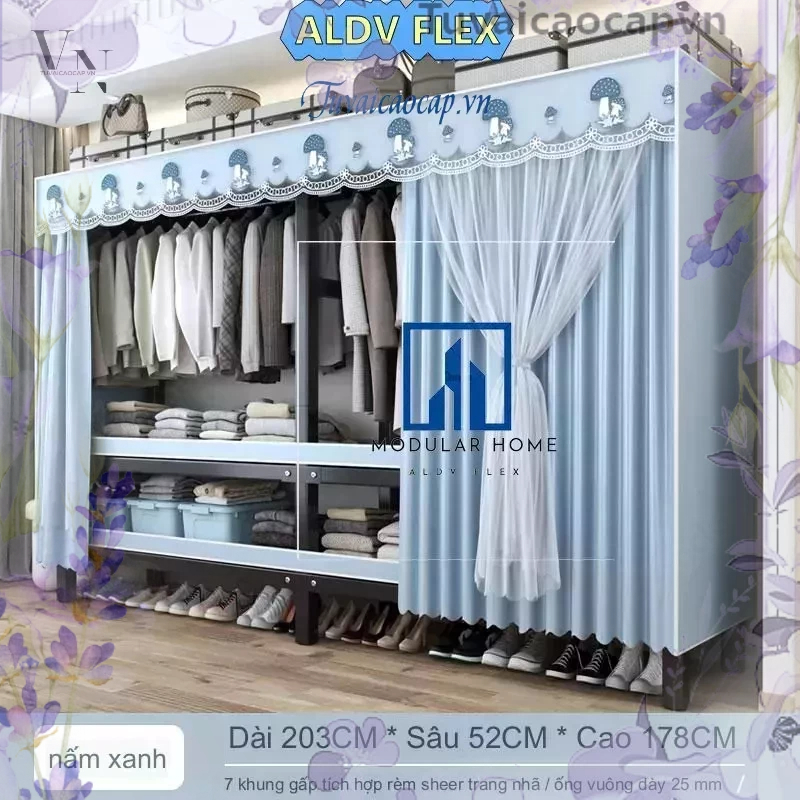 Tủ Đựng Quần Áo Vải Khung Thép 3 Buồng cỡ lớn 2m1 Chốt Thép Tuvaicaocap.vn Với Khung Thép Cỡ Lớn Và Vải Cotton